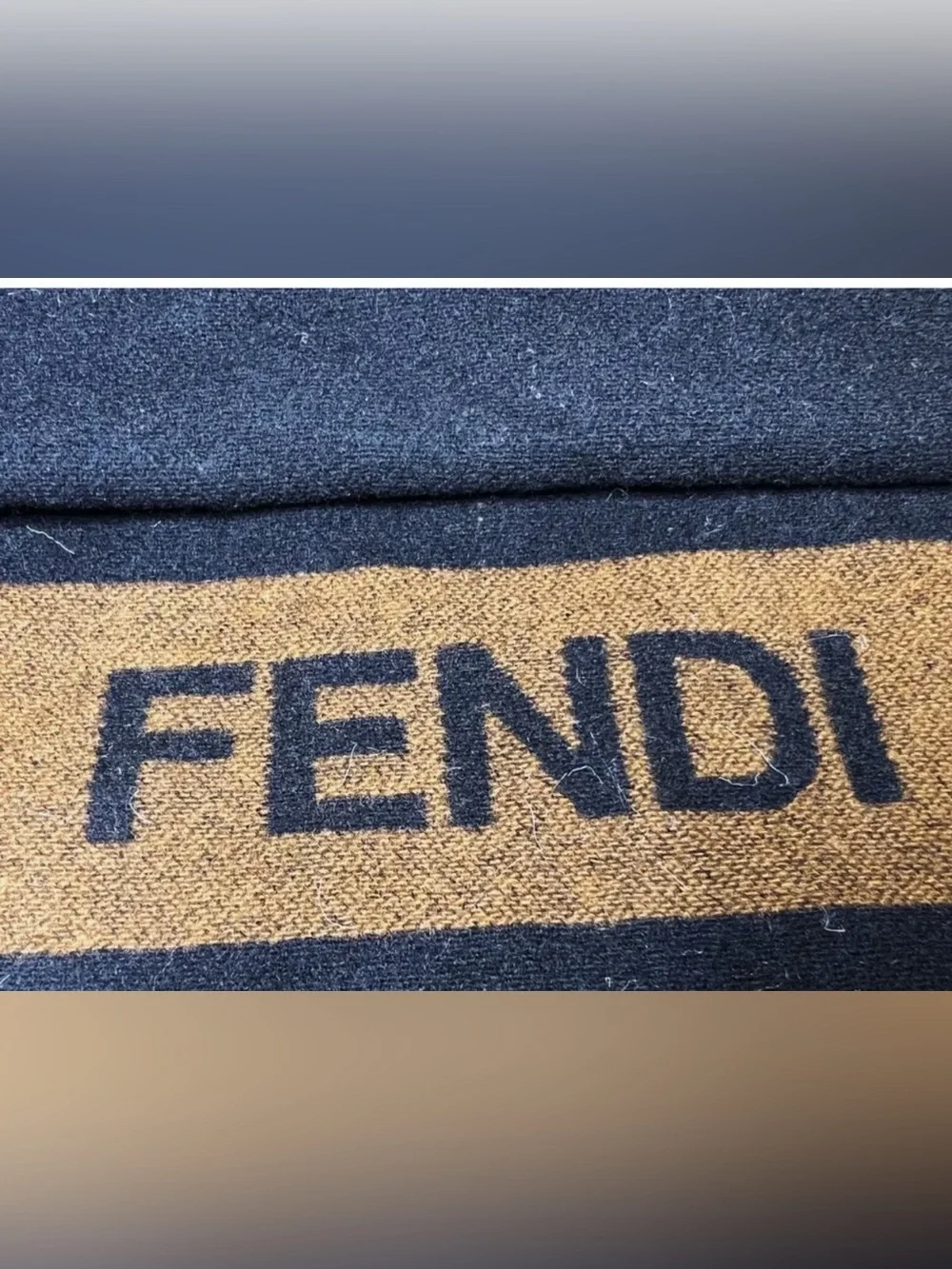 Fendi Blue and Brown Logo Knit Scarf